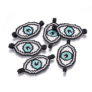 MIYUKI & TOHO Handmade Japanese Seed Beads Links, Loom Pattern, Eye, Colorful, 22~23x48~48.5x1.7mm, Hole: 4mm(SEED-A029-BF02)