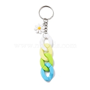Acrylic Curb Chain Keychain, with Resin Daisy Charm and Iron Keychain Ring, Colorful, 12.8~13cm(KEYC-JKC00633-02)