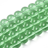 Transparent Glass Beads Strands, Round, Light Green, 8~8.5mm, Hole: 1.5mm, about 51~53pcs/strand, 14.96 inch~15.55 inch(38~39.7cm)(GLAA-T032-T8mm-17)