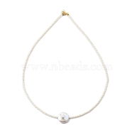 TOHO Japanese Seed Beaded Necklaces, with Natural Cultured Freshwater Pearl Beads and Brass Spring Ring Clasps, White, 16.14 inch(41cm) (NJEW-JN03089-05)