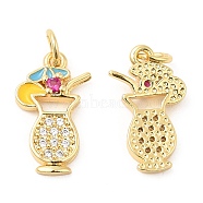 Brass with Cubic Zirconia Enamel Pendants, Long-Lasting Plated, Lead Free & Cadmium Free, Cocktail Glass, Real 18K Gold Plated, 17.5x10x4mm(KK-K343-06G)