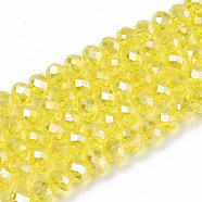 Electroplate Glass Beads Strands, AB Color Plated, Faceted, Rondelle, Champagne Yellow, 6x5mm, Hole: 1mm, about 84~85pcs/strand, 16.34~16.54 inch(41.5~42cm)(EGLA-A044-T6mm-B29)