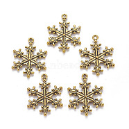 Zinc Tibetan Style Alloy Pendants, Snowflake Pendants, Charms for Christmas Day Gift Making, Lead Free and Cadmium Free, Antique Golden, about 29mm long, 22mm wide, 3mm thick, hole: 2mm(X-TIBEP-12740-AG-LF)