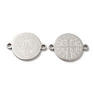 Religion 304 Stainless Steel Connector Charms, Flat Round with Saint Benedict Cross, Stainless Steel Color, 21.5x16x1mm, Hole: 1.8mm(STAS-C074-03C-P)
