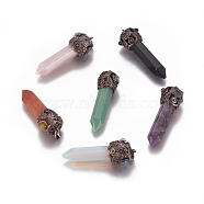 Natural & Synthetic Mixed Stone Big Pointed Pendants, with Brass Findings, Bullet, Red Copper, 53.2x11~17x10.5~20.5mm, Hole: 7.5x5mm(G-K296-C)