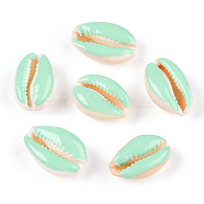 Cowrie Shell Beads, with Enamel, No Hole/Undrilled, Aquamarine, 20~26x13~18x5~7mm(SHEL-S274-04H)