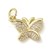 Brass Micro Pave Clear Cubic Zirconia Pendants, Butterfly, Real 18K Gold Plated, 11.5x15x2.5mm(X-KK-U005-01H-G)