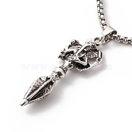 Alloy Skeleton Spear Head Pendant Necklace with 304 Stainless Steel Box Chains, Gothic Jewelry for Men Women, Antique Silver & Stainless Steel Color, 23.90 inch(60.7cm)(NJEW-C007-04AS)