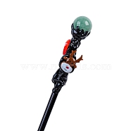 Christmas Theme Natural Aventurine Ball Magic Wand, Wood Cosplay Magic Wand, for Witches and Wizards, Resin Fittings Random, 270x20mm(PW-WGFF114-03)