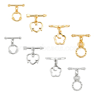 Elite 8Set 4 Style Brass Toggle Clasps, Long-Lasting Plated, Flower, Cadmium Free & Lead Free, Mixed Color, Ring: 12~16x10~13x2~3mm, Hole: 1.4mm, Bar: 17~20x4.5~5x2.5~3mm, 8set(KK-PH0001-88)