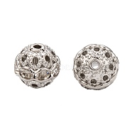 Brass Rhinestone Beads, Grade A, Round, Platinum Metal Color, Clear, Size: about 10mm in diameter, hole: 1.2mm(RB-H041-14)