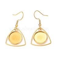 201 Stainless Steel Earring Hooks, with Flat Round Cabochon Settings, Triangle, Golden, Tray: 12mm, 32mm, 22 Gauge, Pin: 0.6mm(STAS-C030-21G)