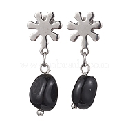 Natural Obsidian Twist Oval Dangle Stud Earrings, 304 Stainless Steel Flower Earrings, 25~26x7mm(EJEW-JE05664-05)