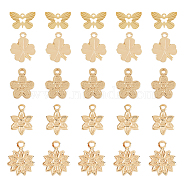 50Pcs 5 Style Rack Plating Brass Charms, Long-Lasting Plated, Cadmium Free & Lead Free, Flower & Clover & Butterfly, Mixed Color, 9~11x6.5~13.4x0.4~1mm, Hole: 0.8~1.2mm, 10pcs/style(KK-FH0004-69)