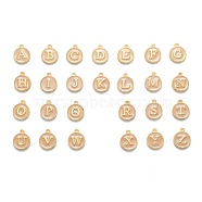 Initial Letter A~Z Alphabet Enamel Charms, Flat Round Disc Double Sided Charms, Golden Plated Enamelled Sequins Alloy Charms, PeachPuff, 14x12x2mm, Hole: 1.5mm, 26pcs/set(ENAM-Q437-06)