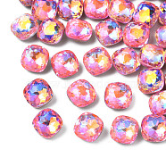 Glass Rhinestone Cabochons, Nail Art Decoration Accessories, Faceted, Square, Rose, 8x8x5mm(MRMJ-N029-06-04)