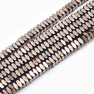 Electroplate Non-magnetic Synthetic Hematite Beads Strands, Vacuum Plating, Faceted, Square, Coffee Plated, 2x2x1mm, Hole: 0.6mm, about 406pcs/strand, 15.7 inch(40cm)(G-L489-D08)