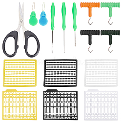 Fishing Sets, with Carp Fishing Hair Rig Extender, Fishing Knot Puller, Bait Needle, Iron Sewing Needle Devices Threader Thread Guide Tool & Scissors, Mixed Color, 60.5x50.5x2.5mm, 3 colors, 1board/color, 3boards(FIND-FH0001-05)