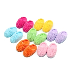 Flocking Resin Ctton Slippers Model, Micro Landscape Dollhouse Accessories, Pretending Prop Decorations, Mixed Color, 40x24x2mm(PW-WG68429-01)