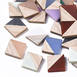 Resin & Wood Two Tone Cabochons, Square, Mixed Color, 13x13x3mm(RESI-R425-03)