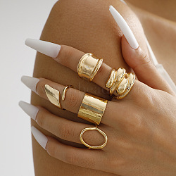 5Pcs Alloy Finger Rings Sets, Golden, Inner Diameter: 16~18mm(WG7802C-05)