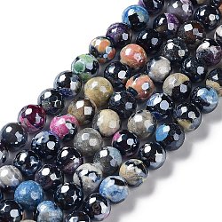 Electroplate Natural Agate Beads Strands, Dyed & Heated, Faceted Round, Colorful, 8mm, Hole: 1mm, about 47~48pcs/strand, 14.37~14.88 inch(36.5~37.8cm)(G-G0006-A01-09)