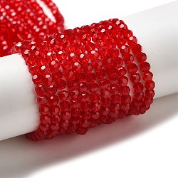 Transparent Glass Beads, Faceted(32 Facets), Round, FireBrick, 4mm, Hole: 0.7mm, about 87~93pcs/strand, 32~33cm(EGLA-A035-T4mm-D07)