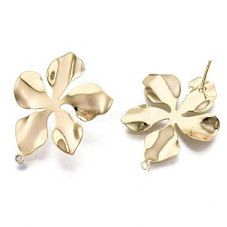 Brass Stud Earring Findings, Nickel Free, Twist Flower, Real 18K Gold Plated, 29x24mm, Hole: 1.2mm, Pin: 0.8mm(KK-T056-24G-NF)