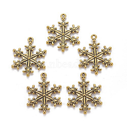 Zinc Tibetan Style Alloy Pendants, Snowflake Pendants, Charms for Christmas Day Gift Making, Lead Free and Cadmium Free, Antique Golden, about 29mm long, 22mm wide, 3mm thick, hole: 2mm(X-TIBEP-12740-AG-LF)