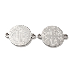 Tarnish Resistant Religion 304 Stainless Steel Connector Charms, Flat Round with Saint Benedict Cross, Stainless Steel Color, 21.5x16x1mm, Hole: 1.8mm(STAS-C074-03C-P)