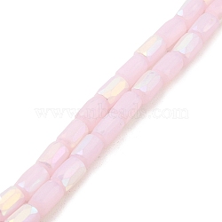 Frosted Imitation Jade Glass Beads Strands, AB Color Plated, Faceted, Column, Seashell Color, 6.5x4mm, Hole: 1mm, about 80pcs/strand, 20.39''(51.8cm)(GLAA-P058-07A-02)