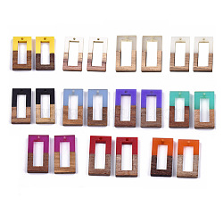 Resin & Wood Pendants, Rectangle, Mixed Color, 27~28x14.5x3~4mm, Hole: 1.5mm(RESI-S358-10-M)