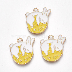 Alloy Pendants, Cadmium Free & Lead Free, with Enamel, Rabbit with Moon, Light Gold, Gold, 21x19x1mm, Hole: 2mm(X-ENAM-S115-092)