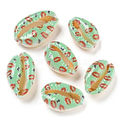 Printed Natural Shell Beads, Shell Shape, No Hole/Undrilled, Lip, 16~24x11~15x7~8mm, Hole: 1~2mm(BSHE-G037-01A)