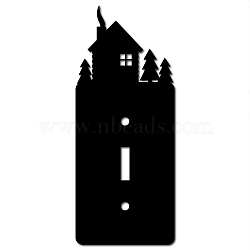 Iron Light Switch Decorations, with Screws, Rectangle with Tree & House, Black, 169x70x1.5mm(AJEW-WH0238-004)
