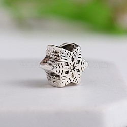 Tibetan Style Snowflake Zinc Alloy European Beads, Large Hole Beads, Antique Silver, 11x9.5x7mm, Hole: 4.5mm(MPDL-M050-02AS)