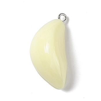 Opaque Resin Pendants, Imitation Food, Garlic Clove Charms, with Platinum Tone Iron Loops, Light Yellow, 30.5x14.5x12.5mm, Hole: 2mm