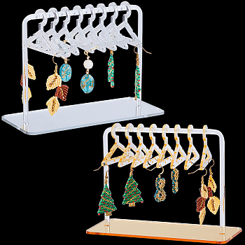 2 Sets 2 Styles Acrylic Earring Display Stands, Clothes Hanger Shaped Earring Organizer Holder with 8Pcs Hangers, Mixed Color, Finished Product: about 59.5~150x60~150x106~109mm, 1 set/style