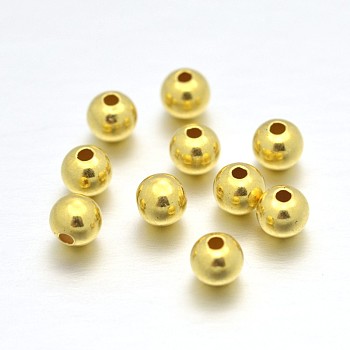 Real 24K Gold Plated Sterling Silver Round Beads, 4mm, Hole: 1~1.3mm