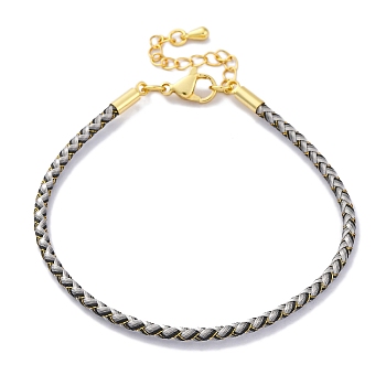 Polyester Cord Braided Bracelet Makings, with Stainless Steel Claw Lobster Clasps, Brass Findings, Long-Lasting Plated, Light Grey, 7-3/8 inch(18.8cm)