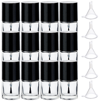 Transparent Glass Nail Polish Empty Bottle, with Brush and Plastic Funnel Hopper, Clear, Bottle: 61x27.5mm, Capacity: 10ml, 12pcs/box