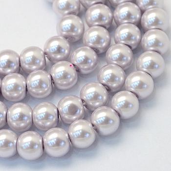 Baking Painted Pearlized Glass Pearl Round Bead Strands, Lavender, 6~7mm, Hole: 1mm, about 135~140pcs/strand, 31.4 inch