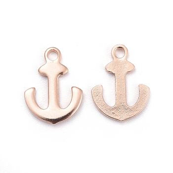 304 Stainless Steel Charms, Anchor, Rose Gold, 12x9x1mm, Hole: 1.2mm