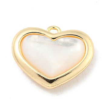 Brass Pave Shell Heart Charms, Real 18K Gold Plated, 12x15x4mm, Hole: 1.2mm