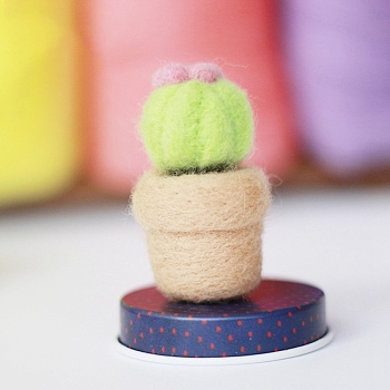 Cactus Needle Felting Kit, including Instructions, 1Pc Foam, 3Pcs Needles, 4 Colors Wool, Mixed Color