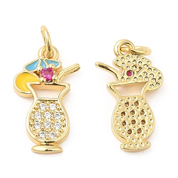 Brass with Cubic Zirconia Enamel Pendants, Long-Lasting Plated, Lead Free & Cadmium Free, Cocktail Glass, Real 18K Gold Plated, 17.5x10x4mm