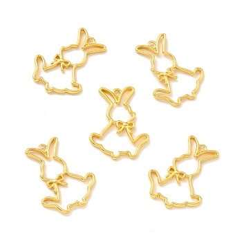 Alloy Open Back Bezel Pendants, For DIY UV Resin, Epoxy Resin, Pressed Flower Jewelry, Rabbit with Bowknot, Golden, 32.5x24.5x2.5mm, Hole: 2mm