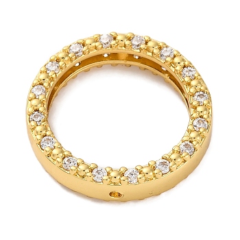 Rack Plating Brass with Cubic Zirconia Bead Frame, Cadmium Free & Lead Free, Long-Lasting Plated, Round Ring, Real 18K Gold Plated, 20x4.5mm, Hole: 1mm