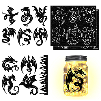 Silhouette Paper, for Lighting Decoration, Paper Cut Light Box, Mermaid, Dragon, 150x170mm, 4pcs/set