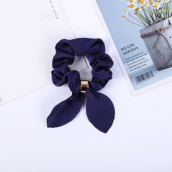 Rabbit Ear Polyester Elastic Hair Accessories, for Girls or Women, with Iron Findings, Scrunchie/Scrunchy Hair Ties, Midnight Blue, 140x90mm